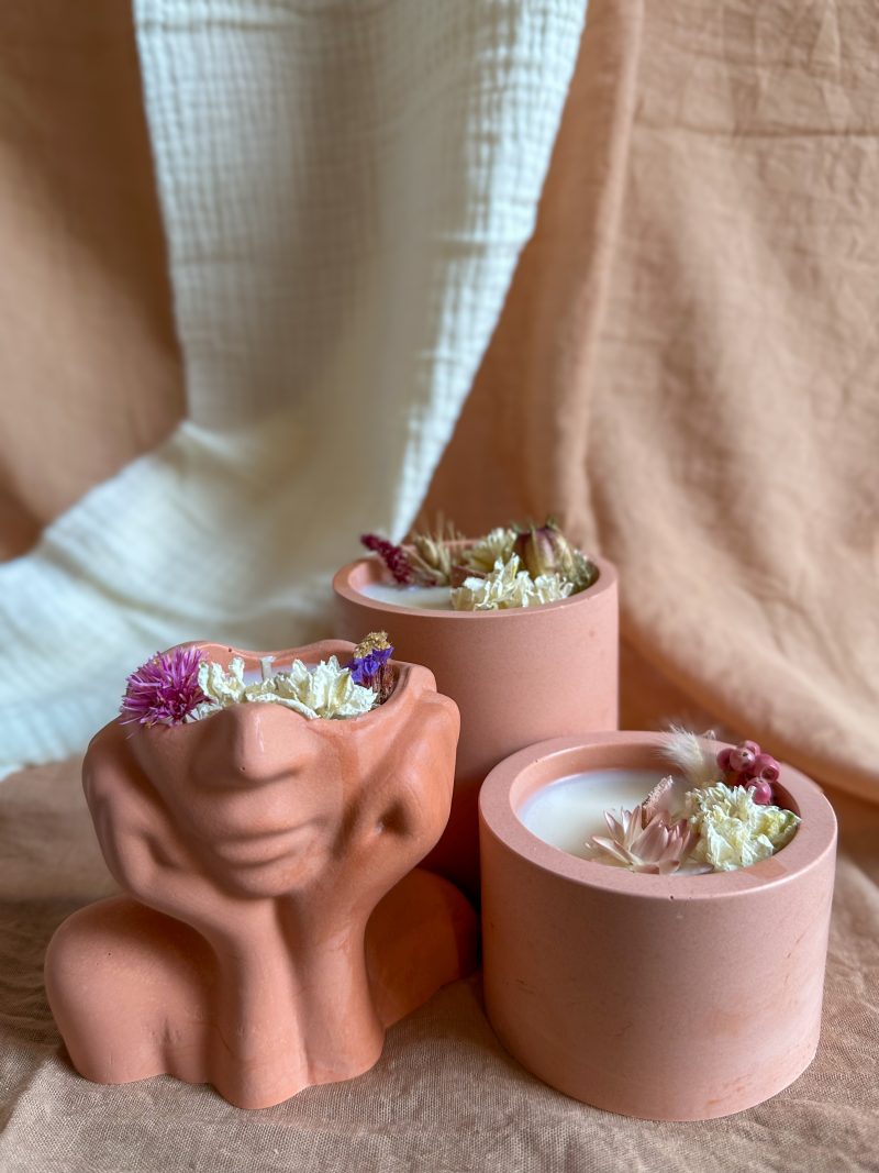 Le trio de bougie en fleurs séchées - Fleuriste Vég'étal, mariage - Caen, Normandie